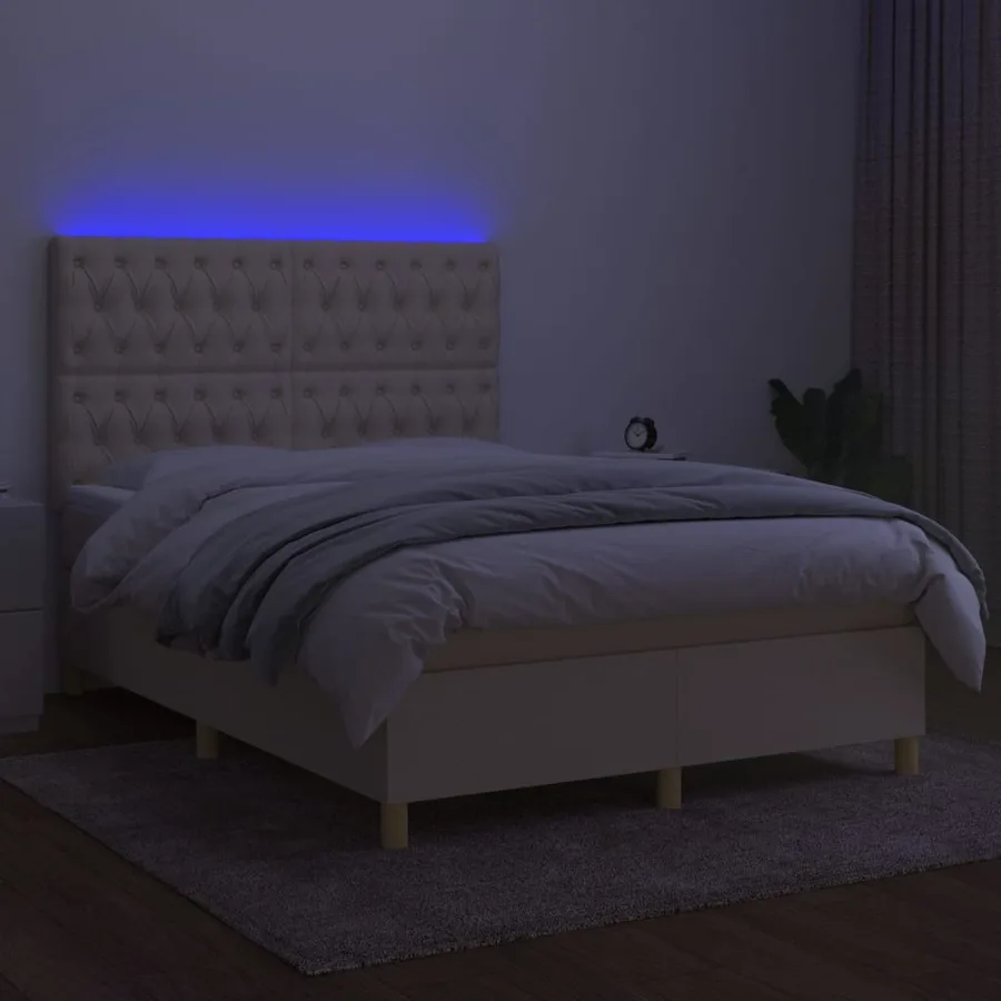 Sommier à lattes de lit et matelas et LED Crème 140x200cm Tissu - 4
