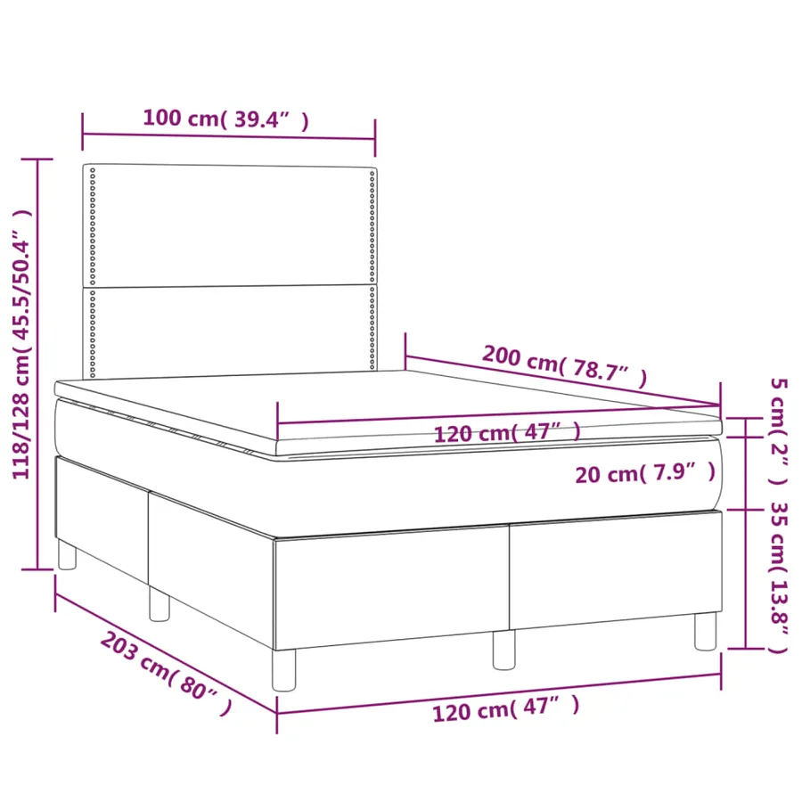 Sommier à lattes de lit et matelas Gris foncé 120x200cm Velours - 6