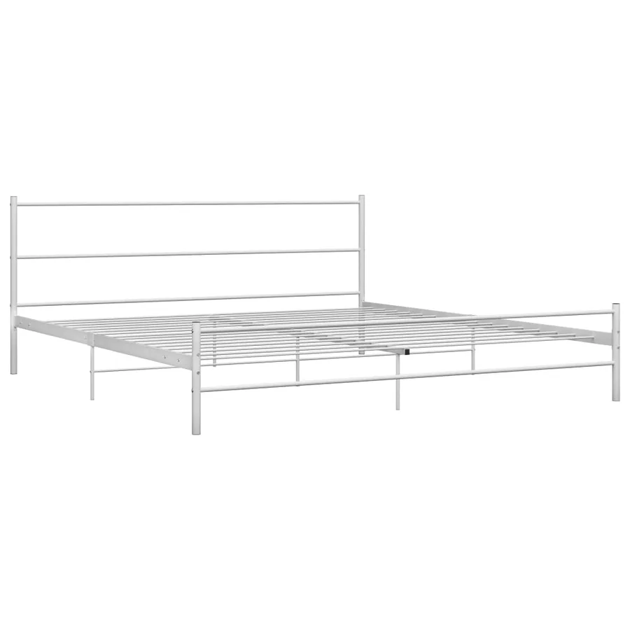 Cadre de lit sans matelas et tête de lit blanc métal 160x200 cm - 2