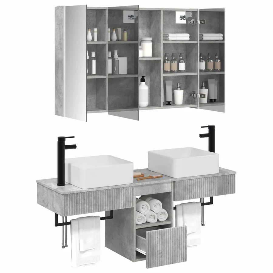 Ensemble d'armoire de salle de bain 4 pcs Gris béton - 3