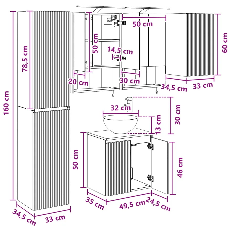Ensemble d'armoire de salle de bain 5 pc Chêne artisanal - 16