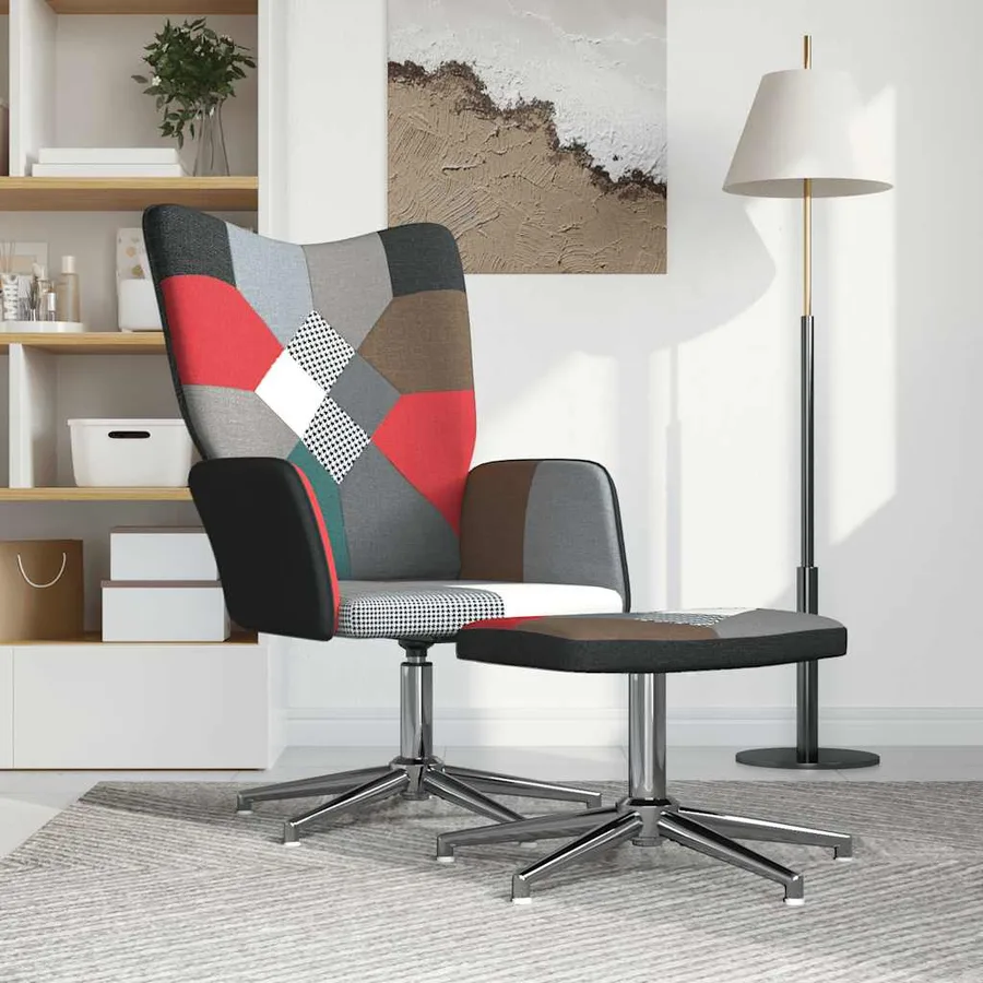 Chaise de relaxation avec tabouret Patchwork Tissu - 2