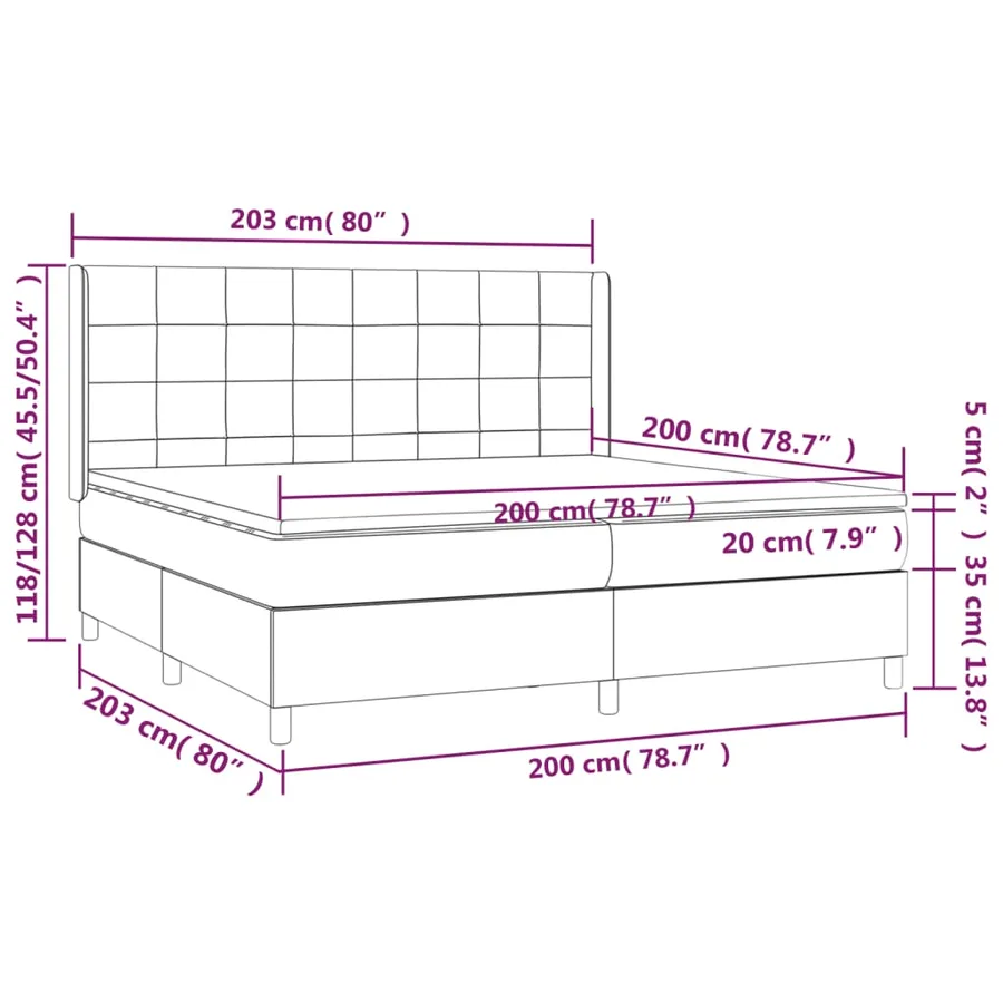 Sommier à lattes de lit matelas et LED Gris foncé 200x200 cm - 8
