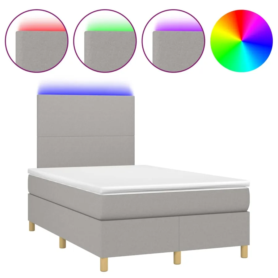 Sommier à lattes de lit et matelas et LED Gris clair 120x200 cm - 2