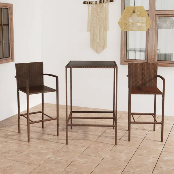 Ensemble de bar de jardin 3 pcs Résine tressée Marron