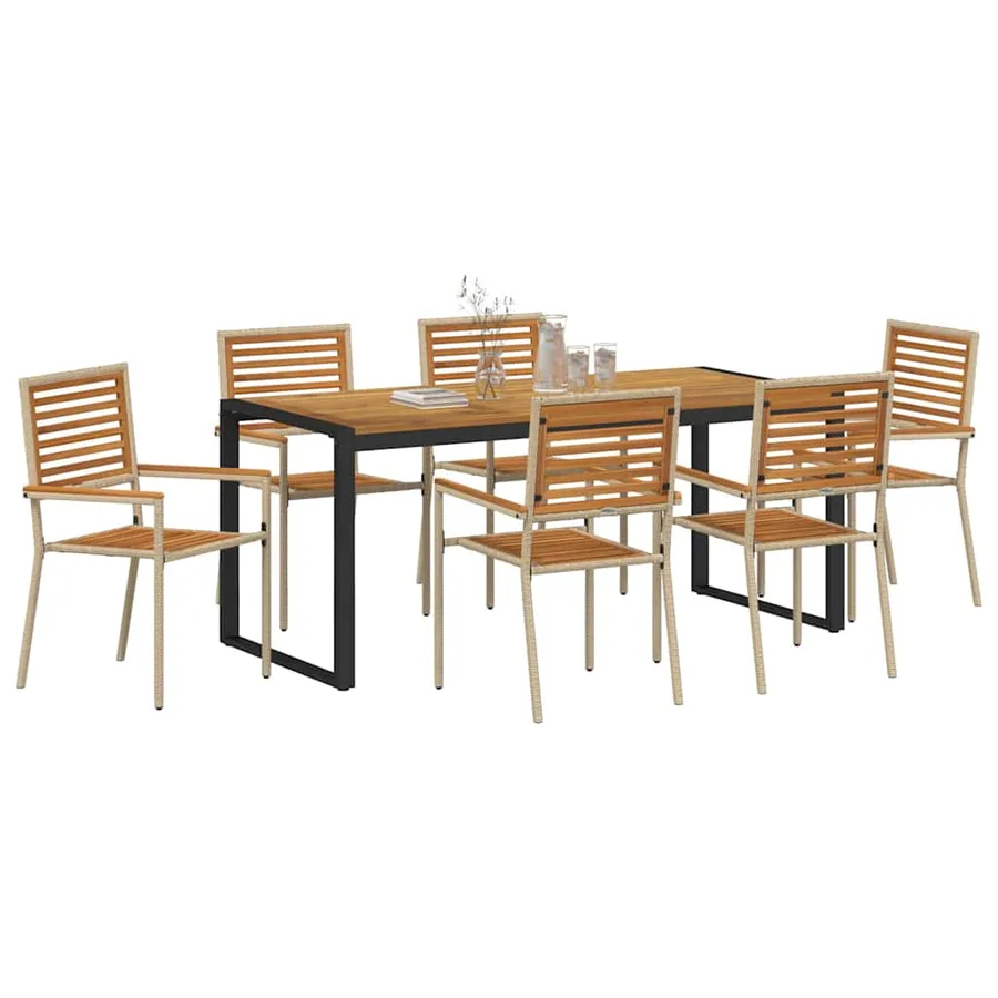 Ensemble de salle à manger pour jardin 7 pcs Beige et Marron - 3