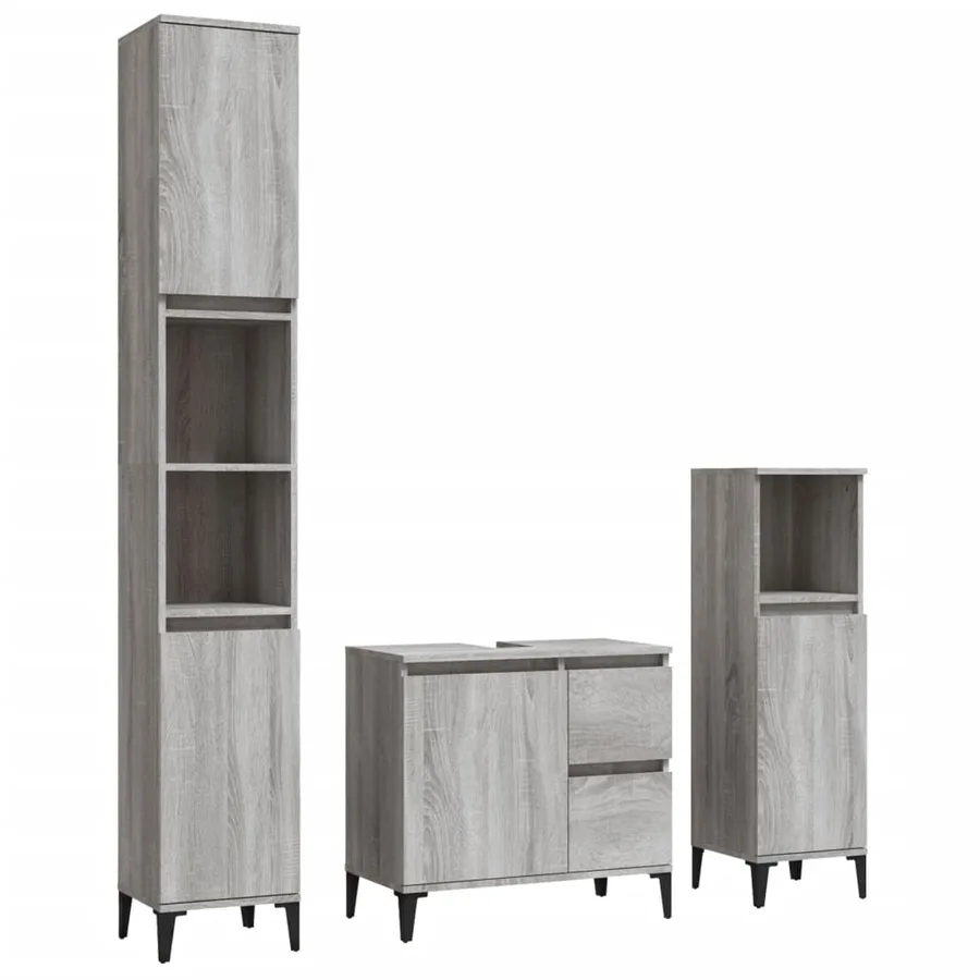 Ensemble d'armoires de salle de bain 3 pcs sonoma gris - 2
