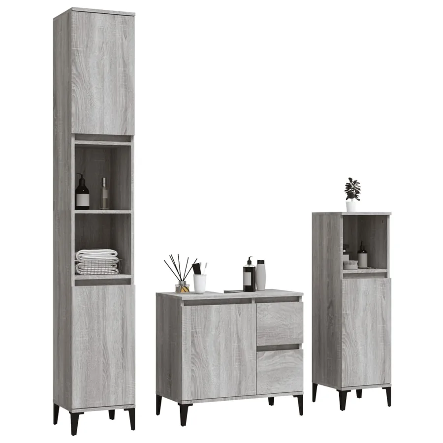Ensemble d'armoires de salle de bain 3 pcs sonoma gris - 3