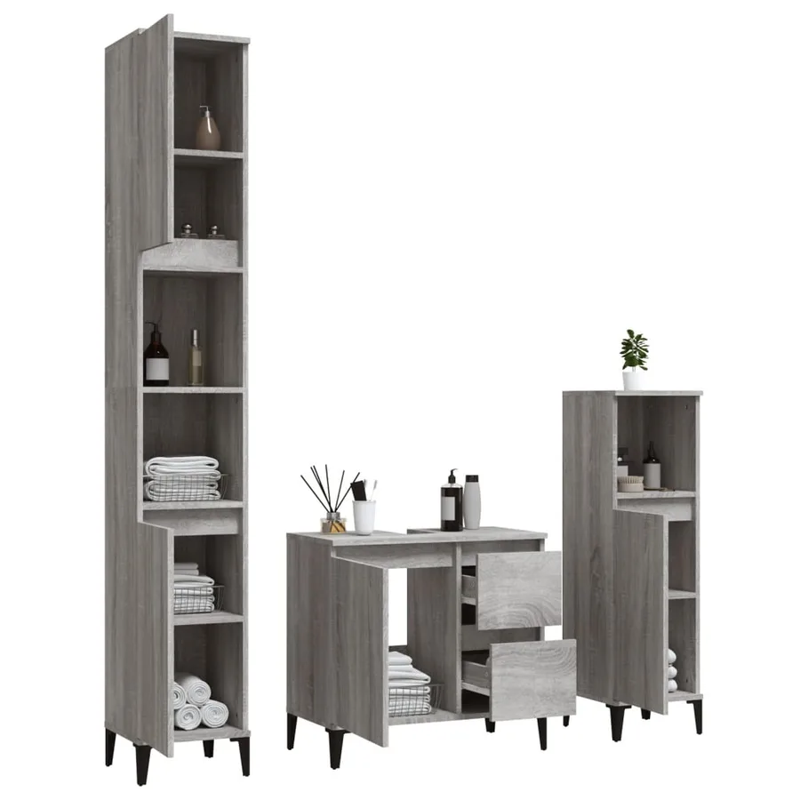 Ensemble d'armoires de salle de bain 3 pcs sonoma gris - 4