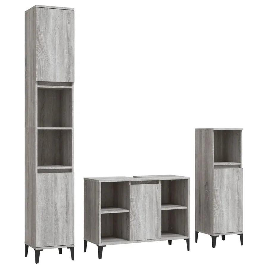 Ensemble de meubles de salle de bain 3 pcs Sonoma gris - 2