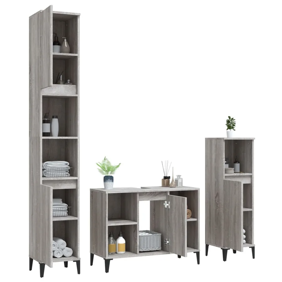 Ensemble de meubles de salle de bain 3 pcs Sonoma gris - 3