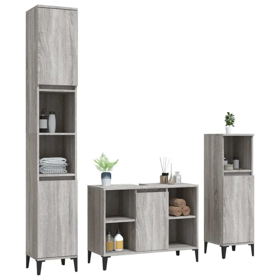 Ensemble de meubles de salle de bain 3 pcs Sonoma gris - 4