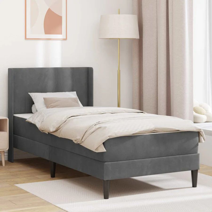 Cadre de lit avec matelas Gris foncé 90 x 190 cm Velours