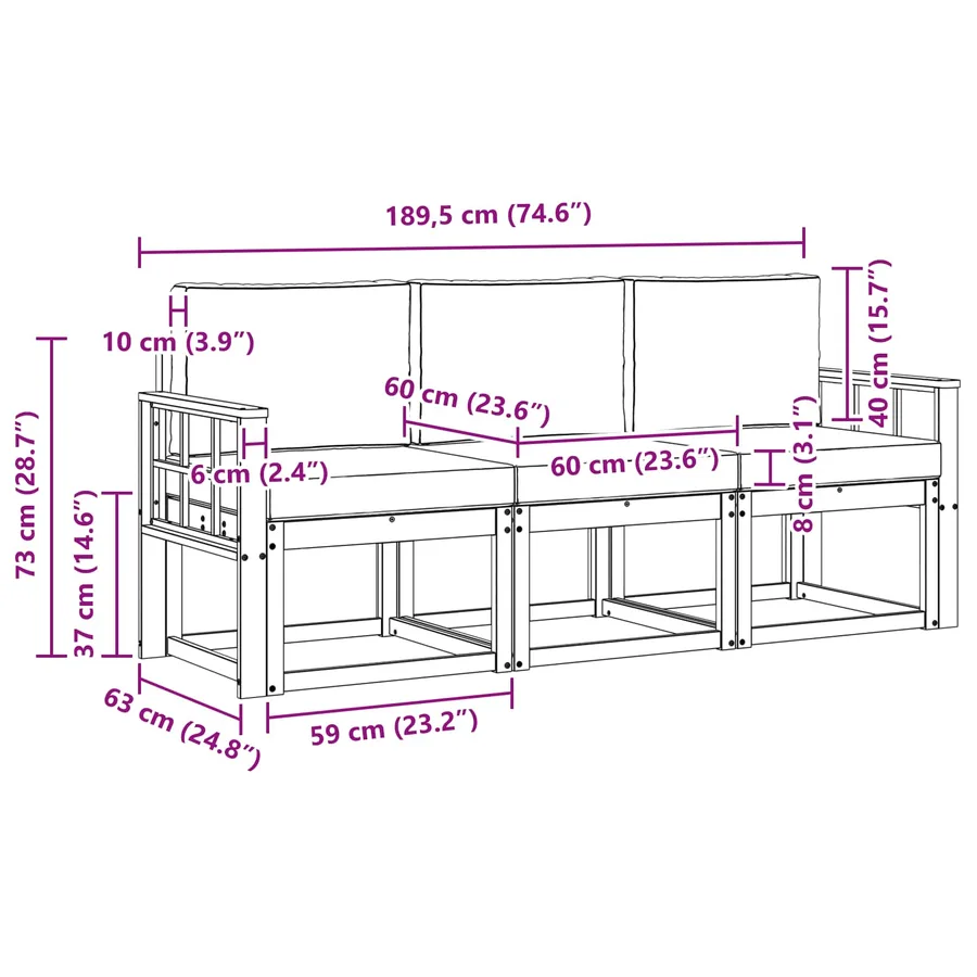 Ensemble de canapés d'extérieur 3 pcs Naturel et Anthracite - 8