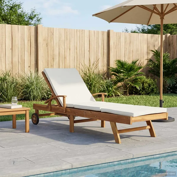 Chaise longue avec coussin Bois de teck massif Marron et Crème