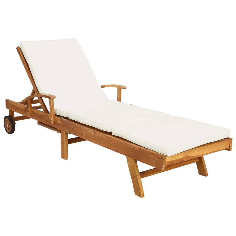 Chaise longue avec coussin Bois de teck massif Marron et Crème - 2