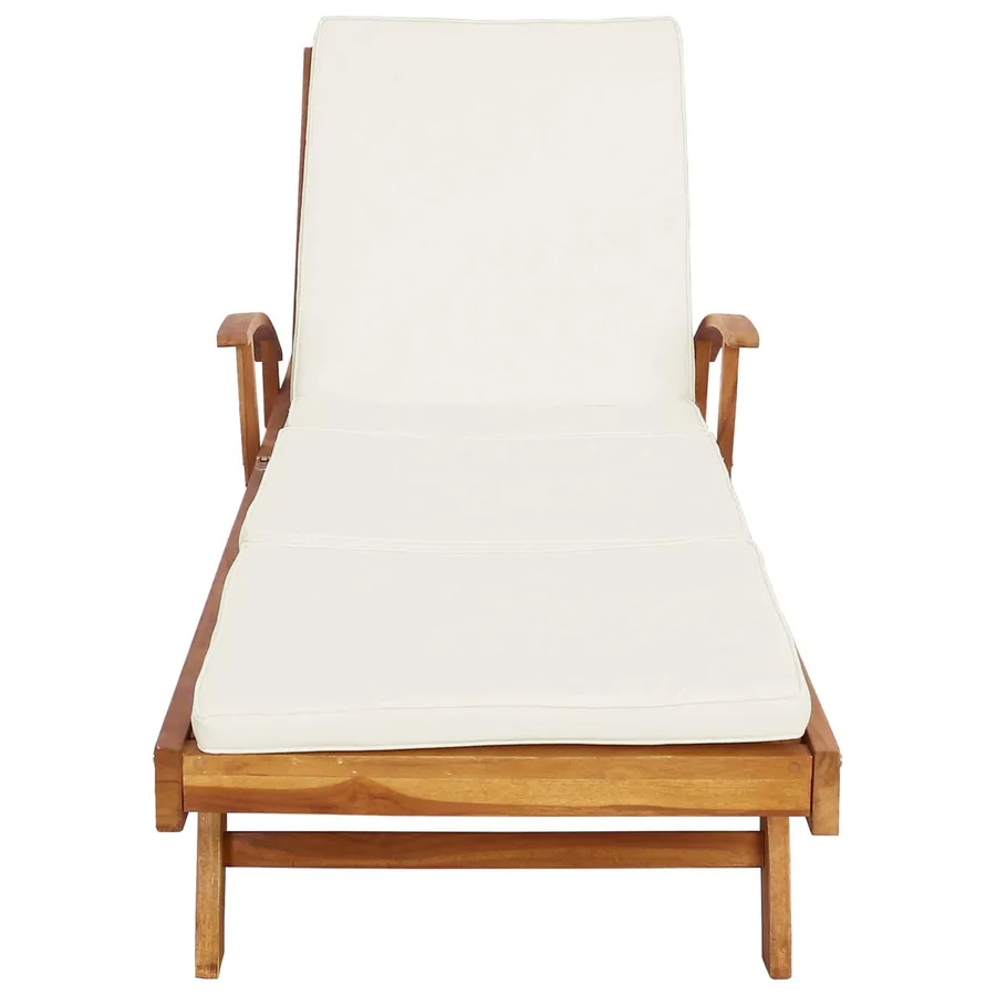 Chaise longue avec coussin Bois de teck massif Marron et Crème - 4