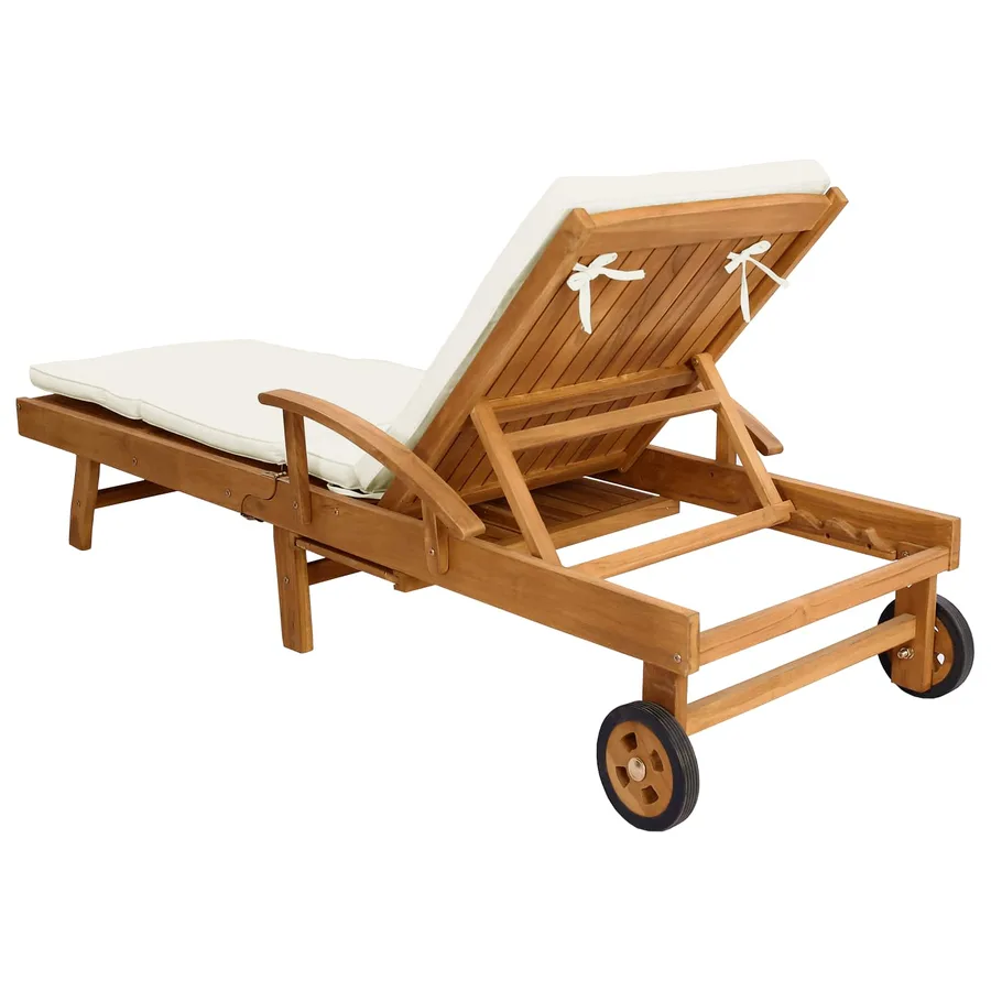 Chaise longue avec coussin Bois de teck massif Marron et Crème - 6