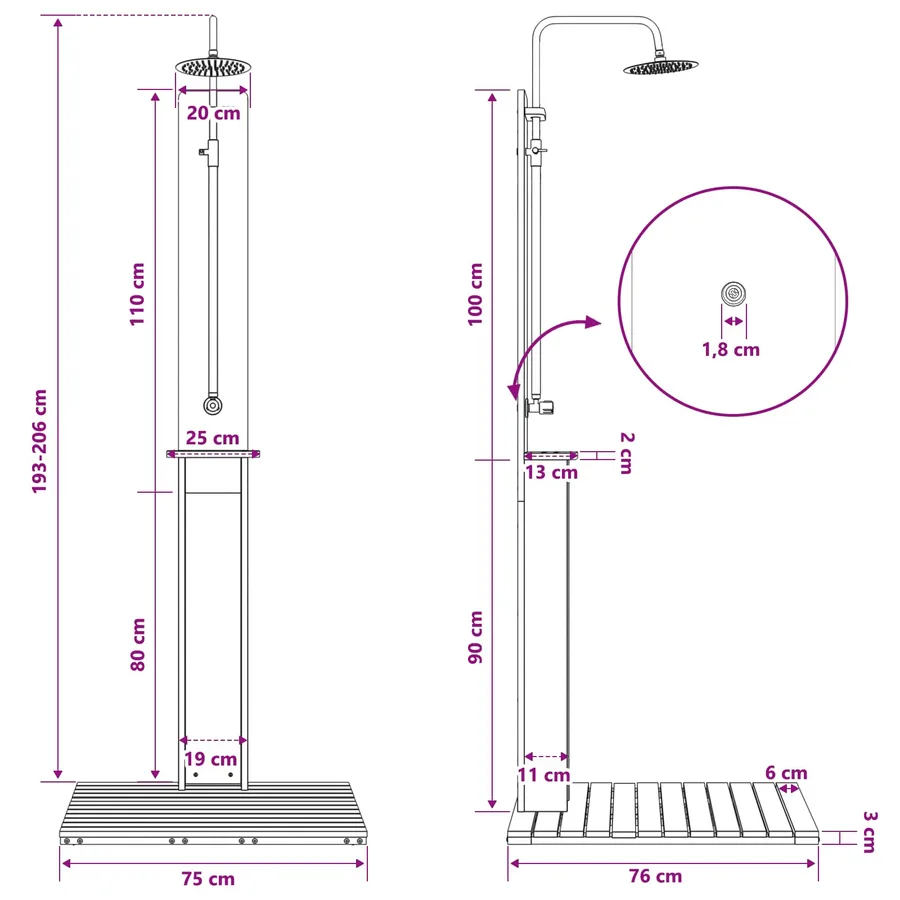 Douche d'extérieur 206 cm Blanc - 11