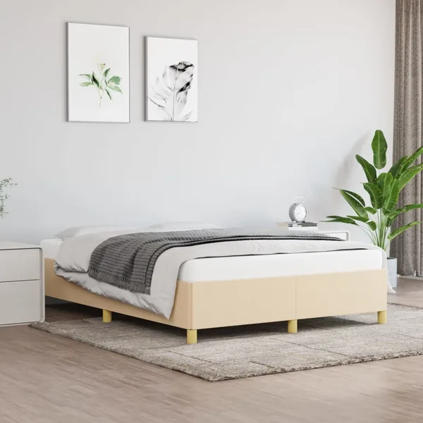 Cadre de lit sans matelas crème 140x200 cm tissu