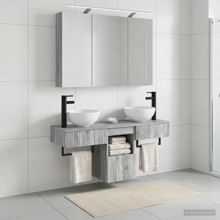Ensemble d'armoire de salle de bain 4 pcs Sonoma gris