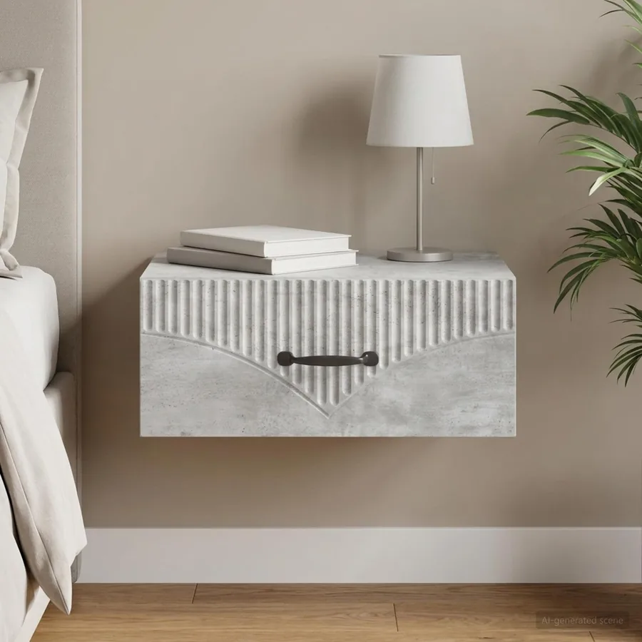 Cabinet de chevet mural Gris béton 49 x 34,5 x 20 cm