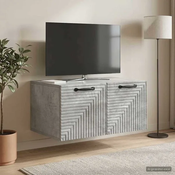 Meuble TV mural Gris béton 59,5 x 41 x 30 cm Bois d'ingénierie
