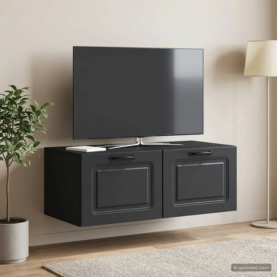 Meuble TV mural Noir 78,5 x 41 x 30 cm Bois d'ingénierie - 4