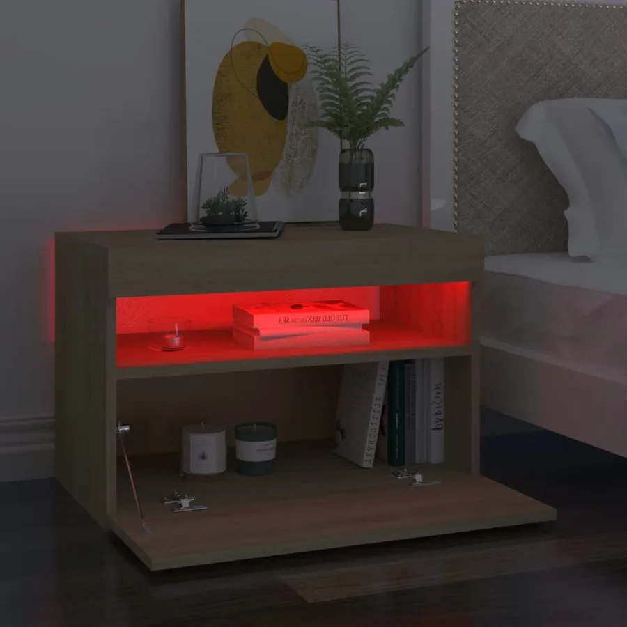 Tables de chevet à LED 2 pcs Chêne sonoma 60x35x40 cm - 3