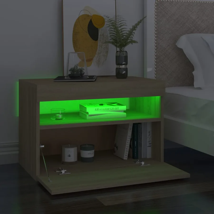 Tables de chevet à LED 2 pcs Chêne sonoma 60x35x40 cm - 5