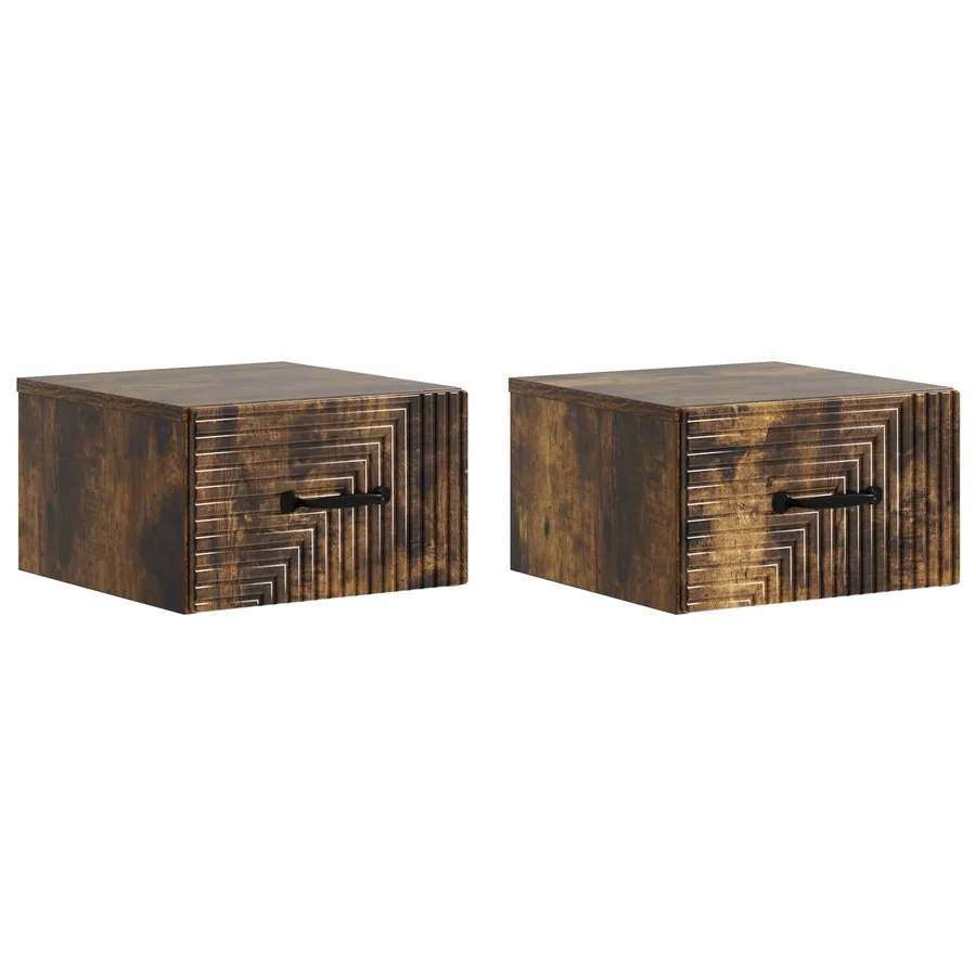 Cabinet de chevet mural 2 pcs Chêne fumé 34,5 x 33 x 20 cm - 2
