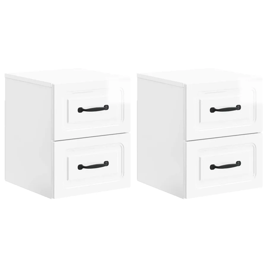 Cabinet de chevet mural 2 pcs Blanc brillant 34,5 x 33 x 40 cm - 2