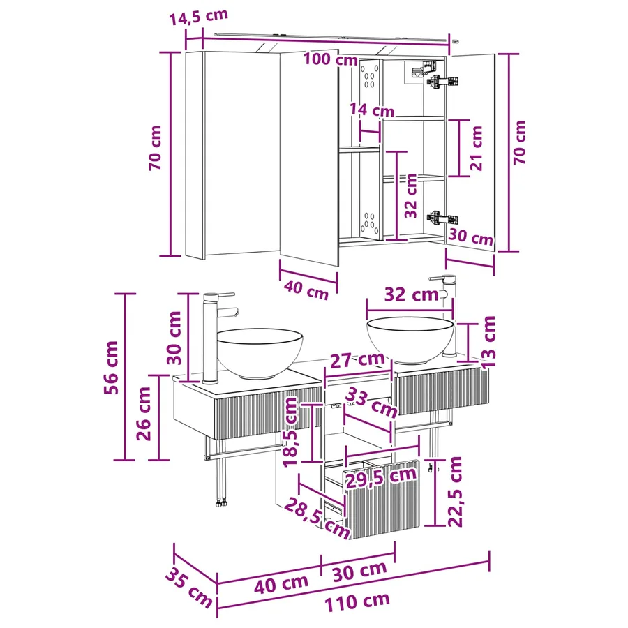 Ensemble d'armoire de salle de bain 4 pcs Blanc - 14