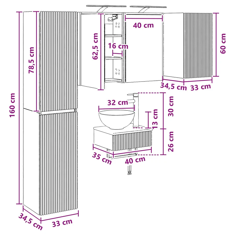 Ensemble de mobilier de salle de bain 5 pcs Blanc - 15