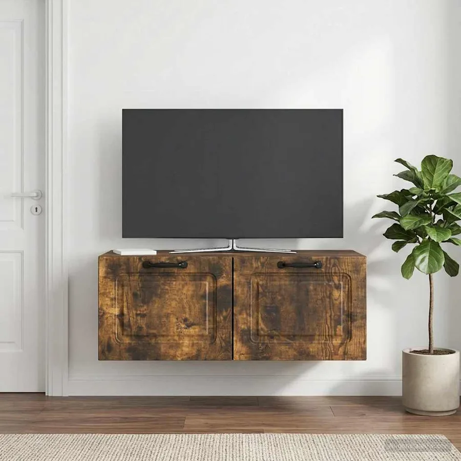 Meuble TV mural Chêne fumé 78,5 x 41 x 30 cm Bois d'ingénierie - 4
