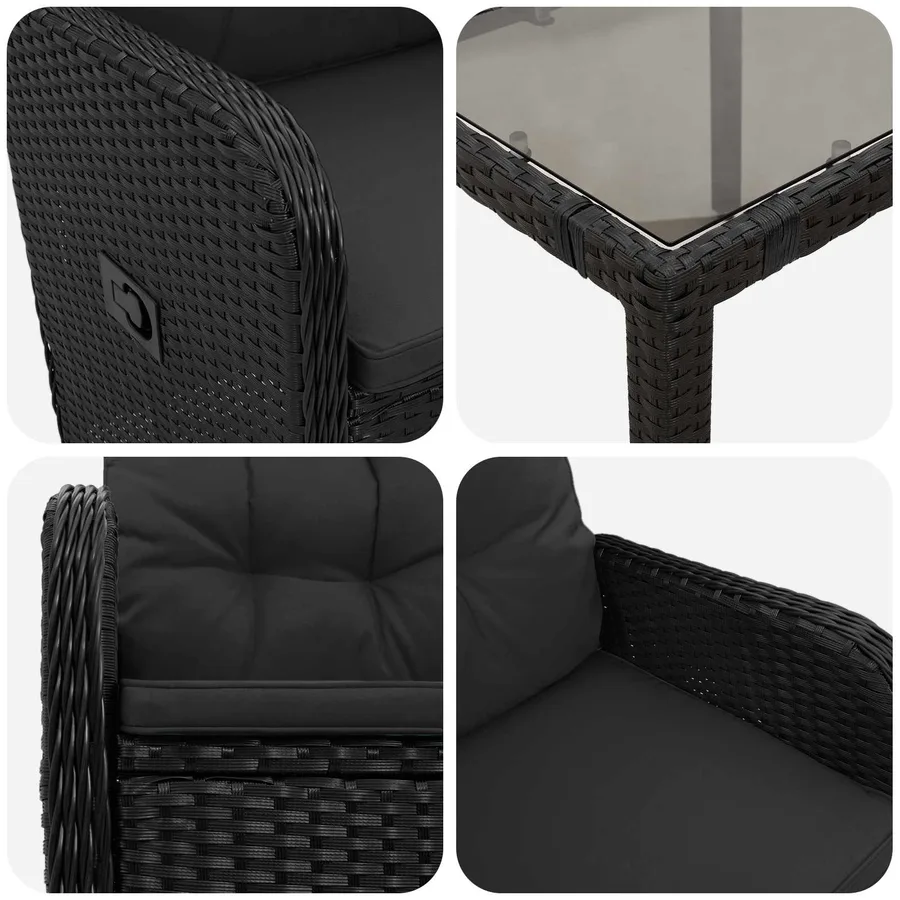 Ensemble de repas extérieur 3 pcs Noir 90 x 90 x 75 cm - 7