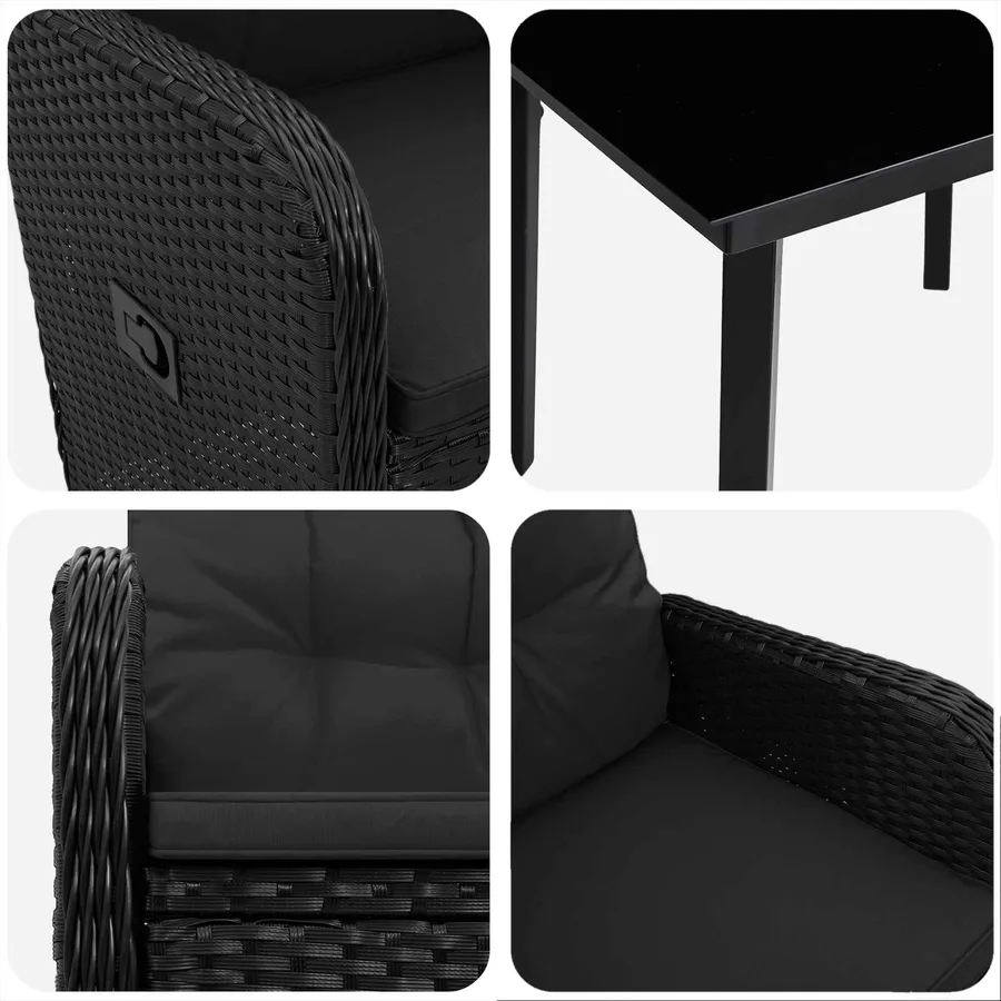 Ensemble de Tables Basses avec coussin avec oreiller 7 pcs Noir - 7