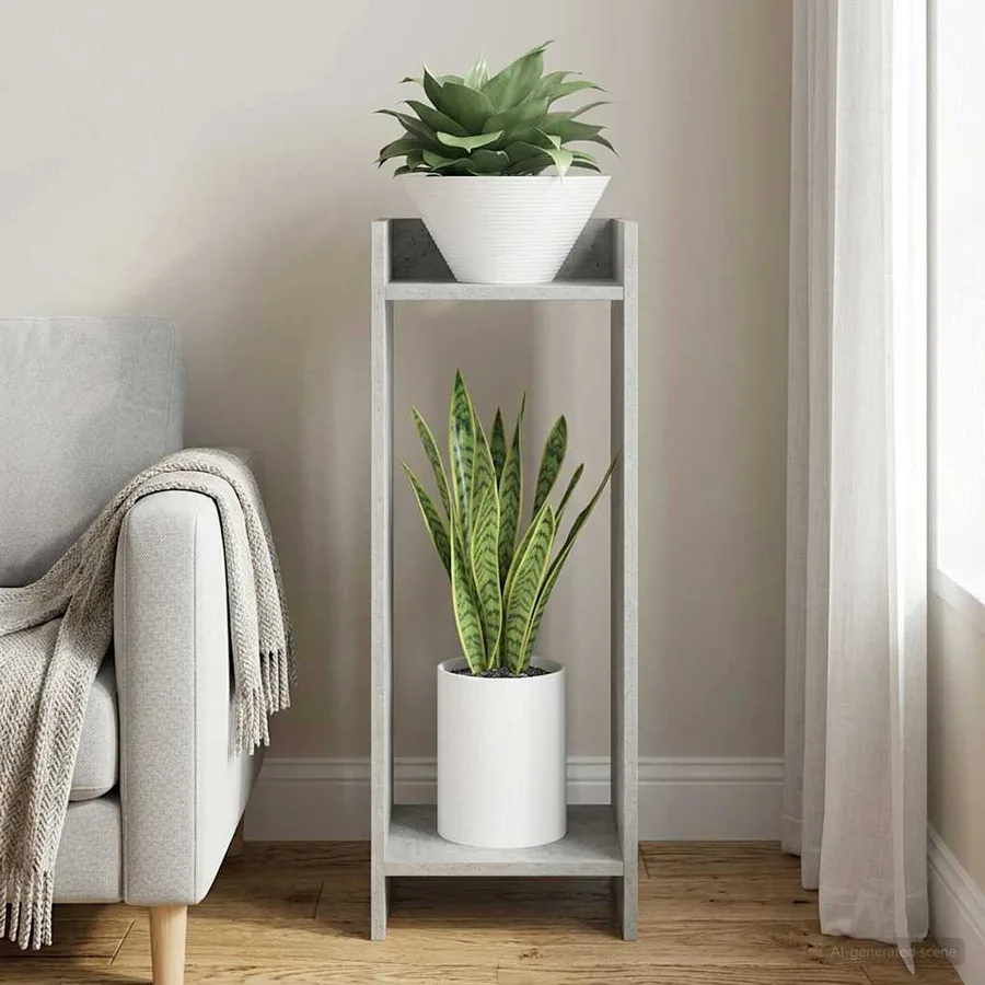 Support de Plante Gris Béton 30 x 30 x 80 cm Bois d’ingénierie - 4