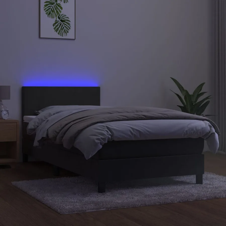 Sommier à lattes de lit avec matelas et LED Gris foncé 80x200cm - 4