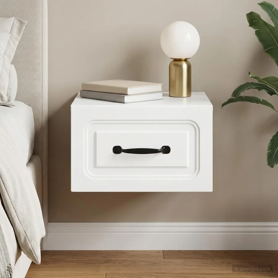 Cabinet de chevet mural avec tiroir Blanc 34,5 x 33 x 20 cm