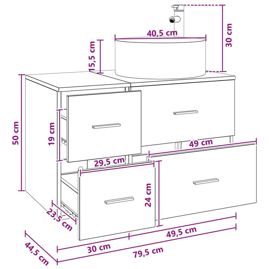 Vanité de lavabo mural Chêne artisanal 49,5 x 44,5 x 65,5 cm - 8