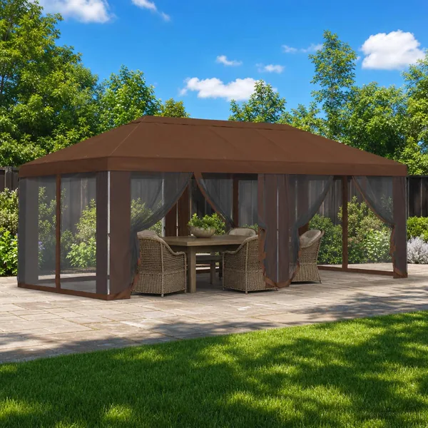 Housse de tonnelle avec murs latéraux 6 x 3 m Marron Polyester