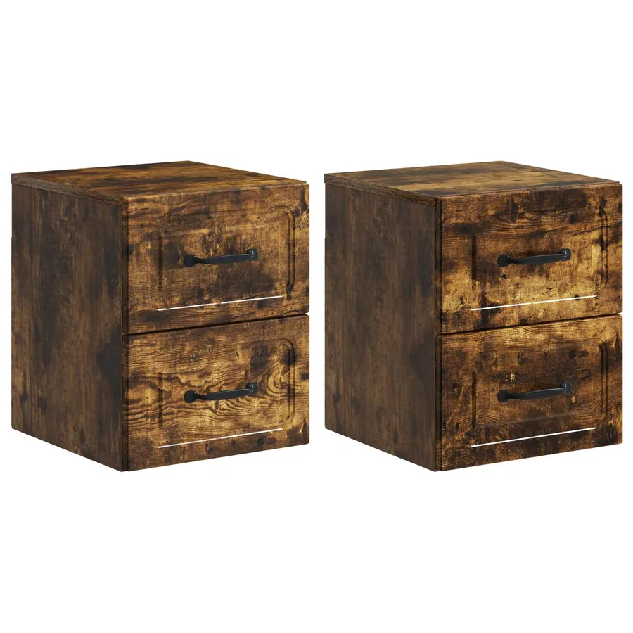 Cabinet de chevet mural 2 pcs Chêne fumé 34,5 x 33 x 40 cm - 2