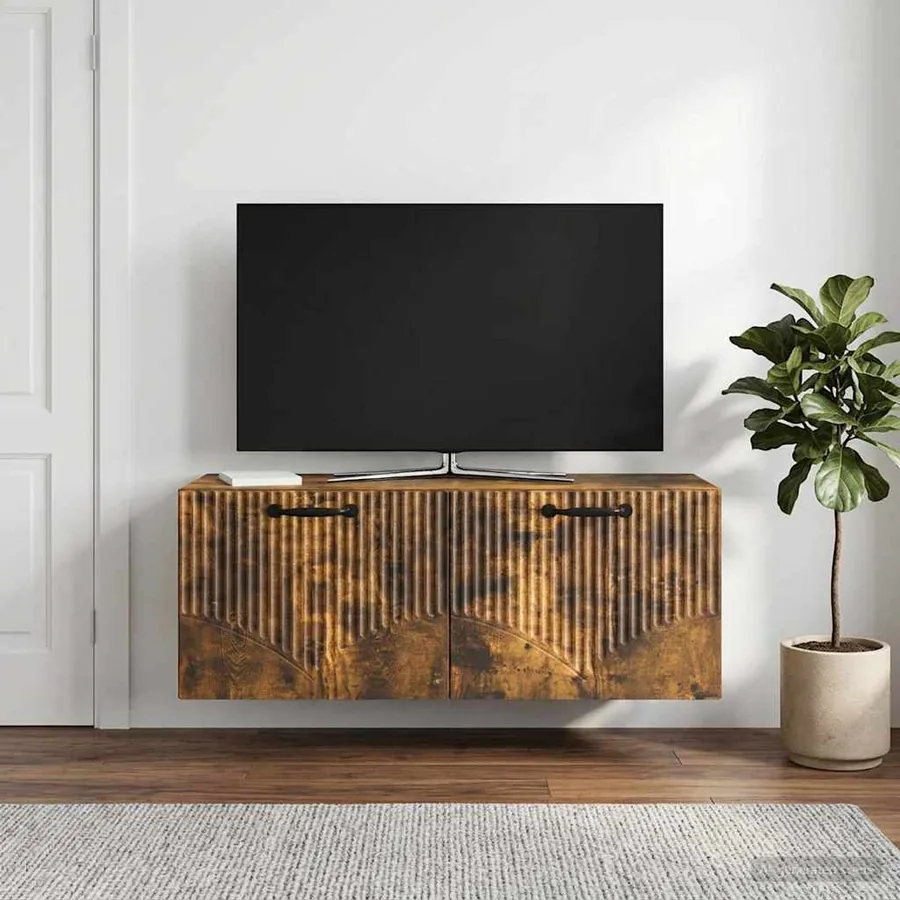 Meuble TV mural Chêne fumé 78,5 x 31 x 30 cm Bois d'ingénierie