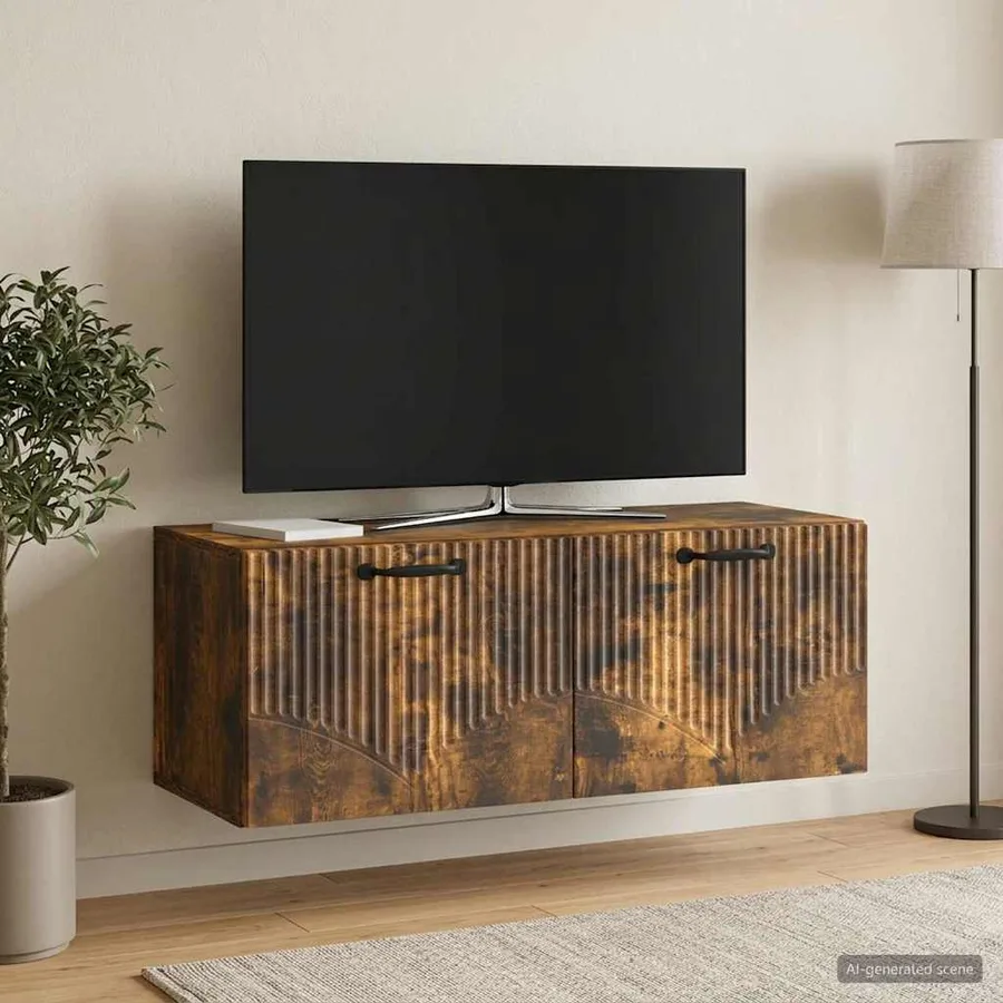 Meuble TV mural Chêne fumé 78,5 x 31 x 30 cm Bois d'ingénierie - 4