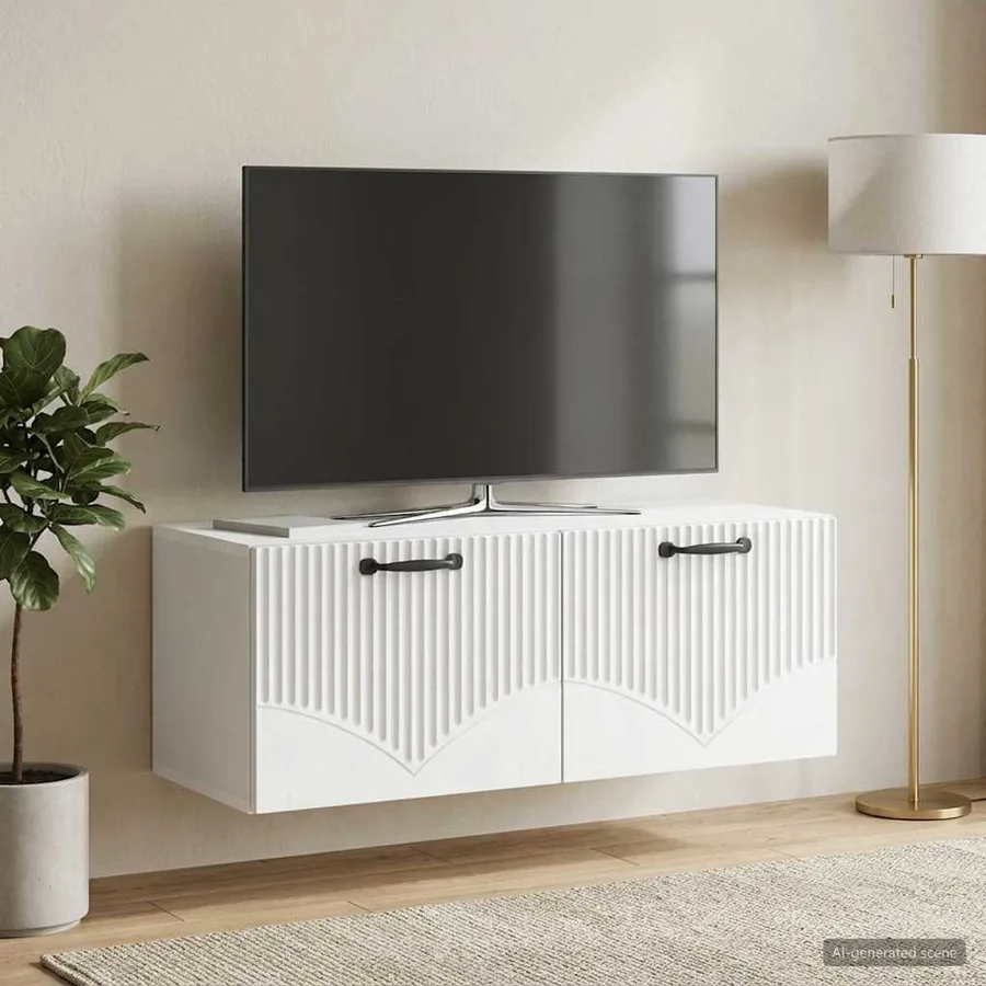 Meuble TV mural Blanc 78,5 x 31 x 30 cm Bois d'ingénierie - 4