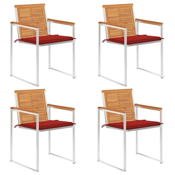 Chaises de jardin lot de 4 avec coussins Bois d'acacia massif