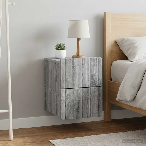 Cabinet de chevet mural 2 pcs Sonoma gris 33 x 34,5 x 43 cm
