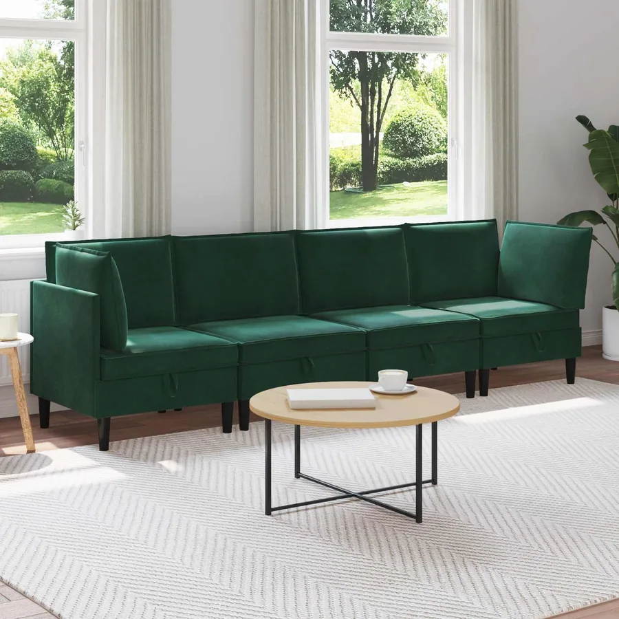 Ensemble de meubles pour le salon 4 pcs Vert foncé Velours