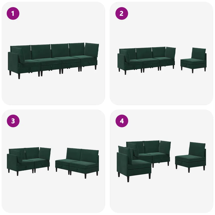 Ensemble de meubles pour le salon 4 pcs Vert foncé Velours - 8